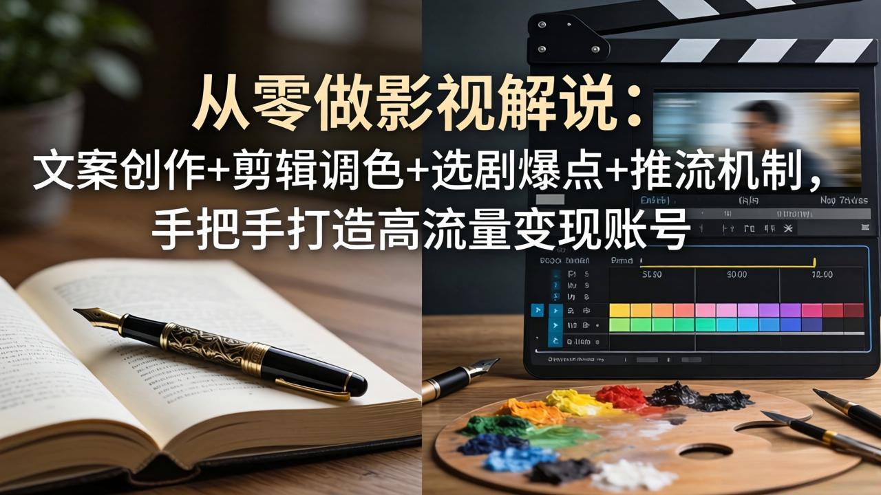 从零做影视解说:文案创作+剪辑调色+选剧爆点+推流机制,手把手打造高流量变现账号-百盟网