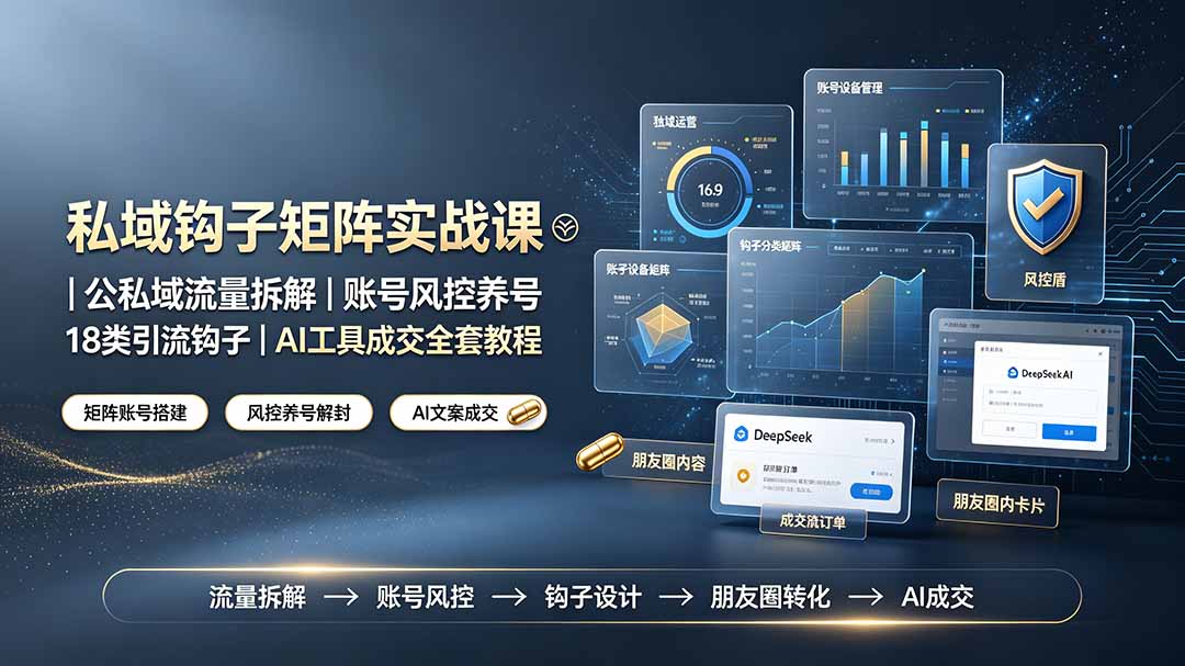 私域钩子矩阵实战课〓公私域流量拆解|账号风控养号|18类引流钩子|AI工具成交全套教程-百盟网