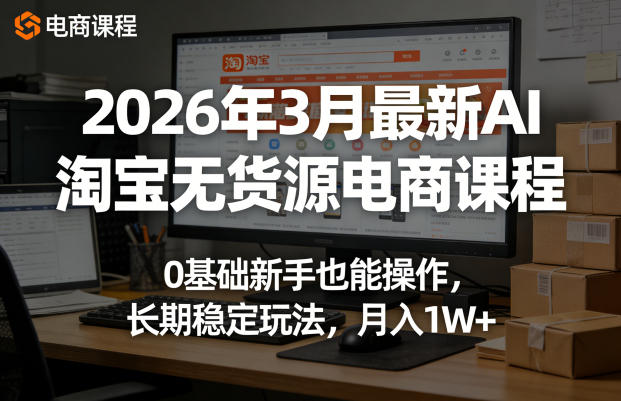 2026年3月最新AI淘宝无货源电商课程，0基础新手也能操作，长期稳定玩法，月入1W+(更新0410)-百盟网
