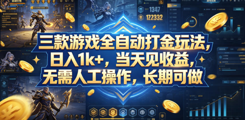 三款游戏全自动打金玩法,日入1k+,当天见收益,无需人工操作,长期可做【揭秘】