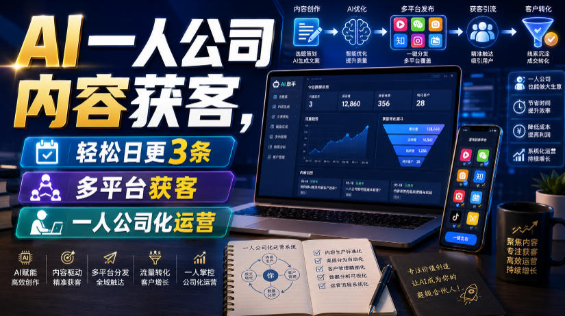 AI一人公司内容获客，轻松日更3条，多平台获客，一人公司化运营-百盟网