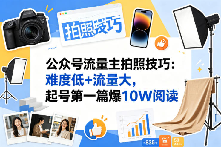 公众号流量主之拍照技巧赛道，难度低+流量大，起号第一篇就爆了10w阅读-百盟网