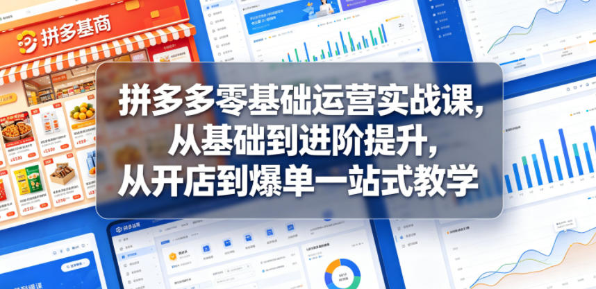 拼多多零基础运营实战课,从基础到进阶提升,从开店到爆单一站式教学-百盟网