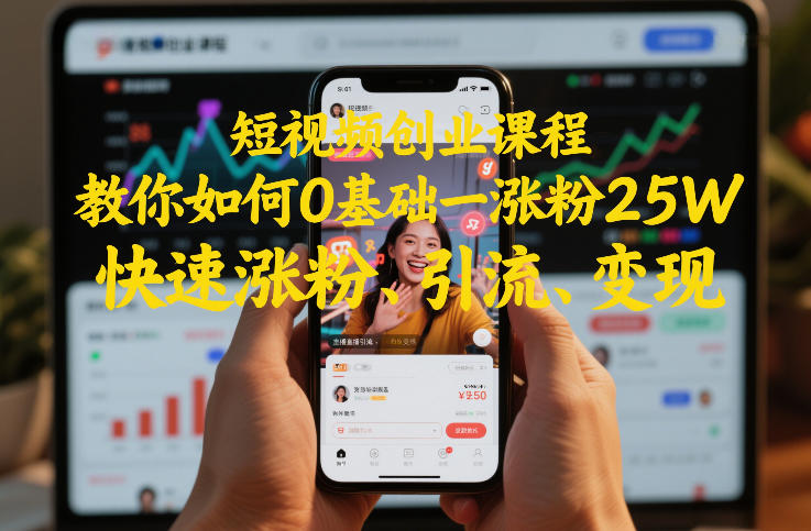 短视频创业课程,教你如何0基础一天涨粉25W,快速涨粉、引流、变现-百盟网