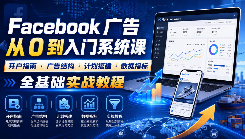 Facebook广告新手从0到入门系统课|开户指南・广告结构・计划搭建・数据指标全基础实战教程-百盟网
