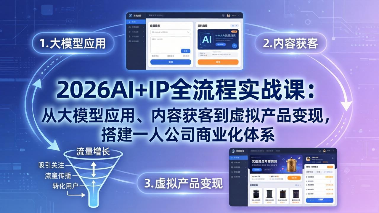 2026AI+IP全流程实战课：从大模型应用、内容获客到虚拟产品变现，搭建一人公司商业化体系-百盟网
