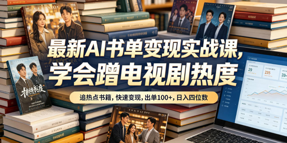 最新AI书单变现实战课，学会蹭电视剧热度，追热点书籍，快速变现，出单100+，日入四位数