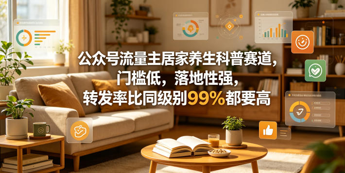 公众号流量主居家养生科普赛道，门槛低，落地性强，转发率比同级别99％都要高-百盟网