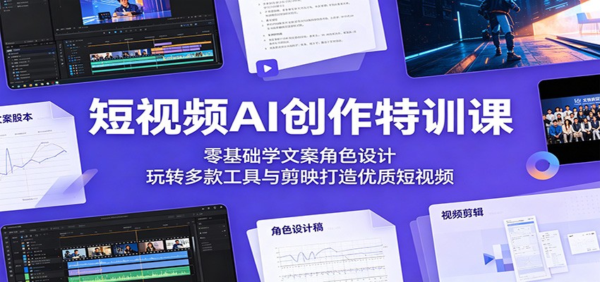 短视频AI创作特训课：零基础学文案角色设计，玩转多款工具与剪映打造优质短视频-百盟网