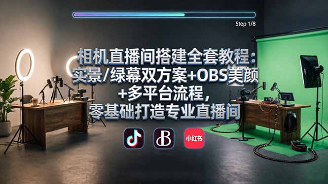 相机直播间搭建全套教程:实景/绿幕双方案+OBS美颜+多平台流程,零基础打造专业直播间-百盟网