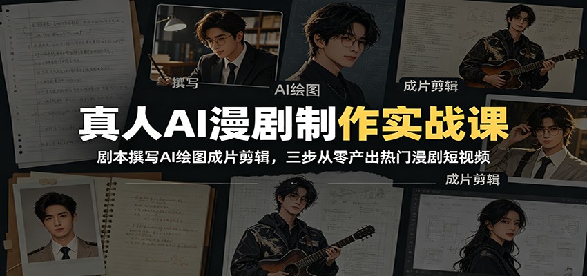 真人AI漫剧制作实战课:剧本撰写AI绘图成片剪辑,三步从零产出热门漫剧短视频-百盟网
