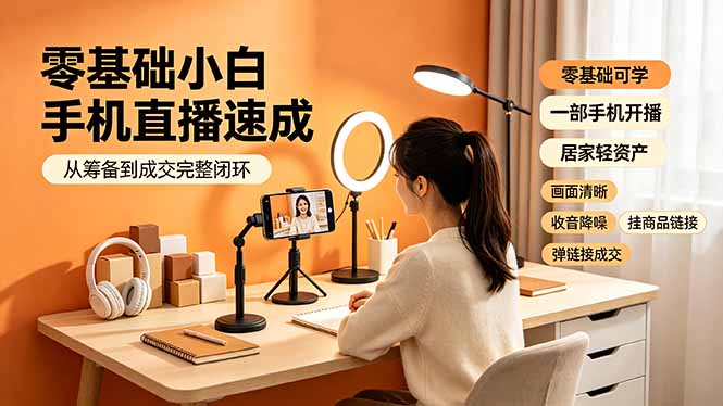 零基础小白手机直播速成,从筹备到成交完整闭环,适配苹果安卓系统,解决杂音卡顿留人难问题-百盟网