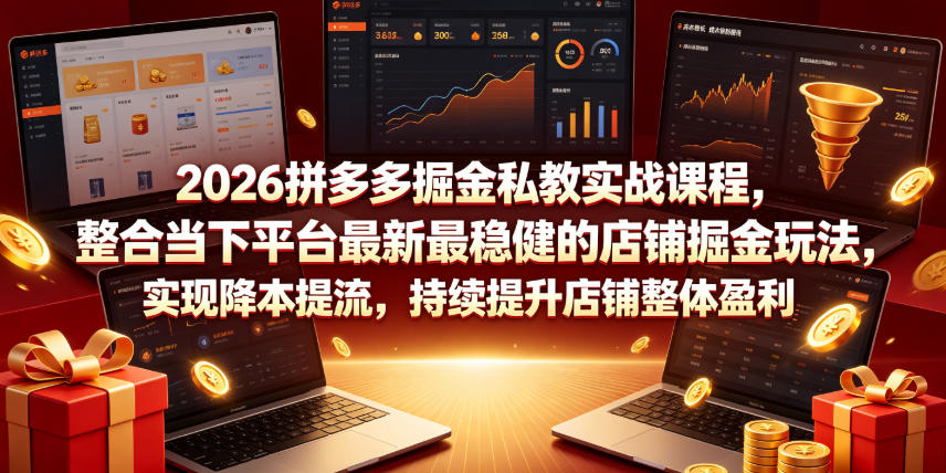 2026拼多多掘金私教实战课程，整合当下平台最新最稳健的店铺掘金玩法，实现降本提流，持续提升店铺整体盈利-百盟网