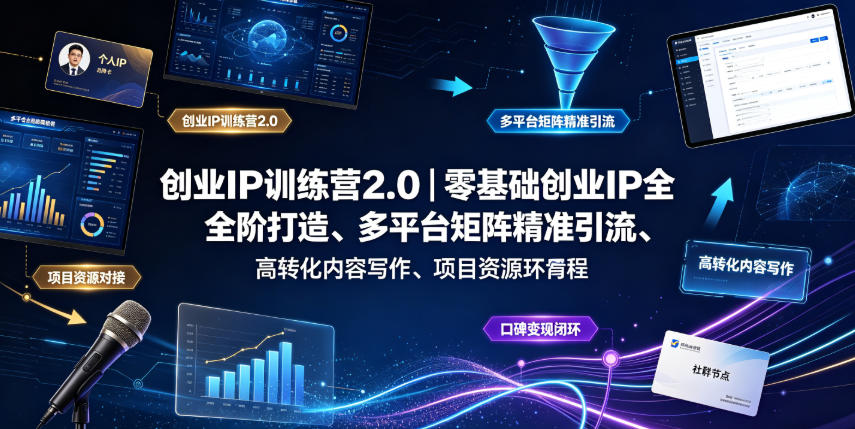 创业IP训练营2.0｜零基础创业IP全阶打造、多平台矩阵精准引流、高转化内容写作、项目资源对接与口碑变现闭环课程-百盟网