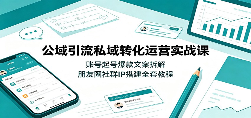 公域引流私域转化运营实战课：账号起号爆款文案拆解，朋友圈社群IP搭建全套教程-百盟网