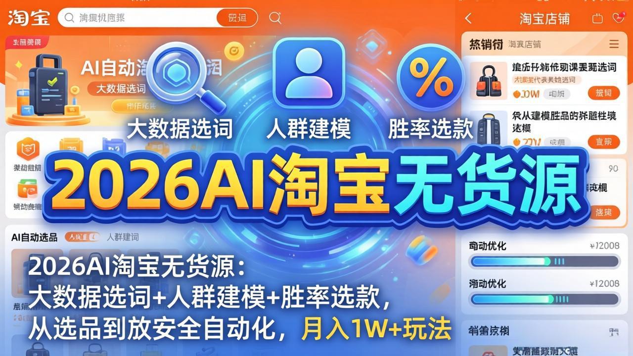 2026AI淘宝无货源-4月更新:大数据选词+人群建模+胜率选款,从选品到放大全自动化,月入1W+玩法-百盟网