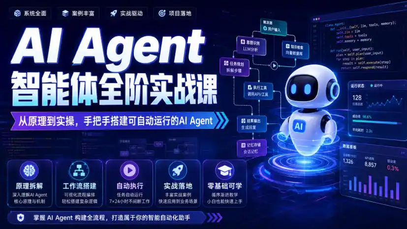 AI Agent智能体全阶实战课，从原理到实操，手把手搭建可自动运行的AI Agent-百盟网