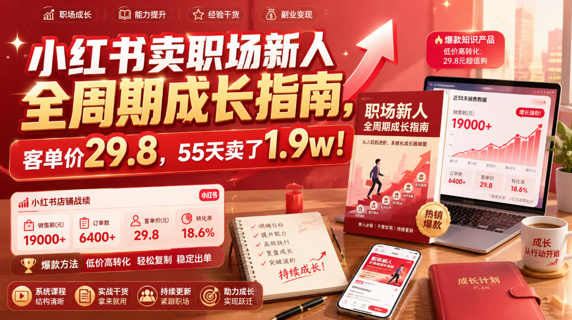 小红书卖职场新人全周期成长指南，客单价29.8，55天卖了1.9w！-百盟网