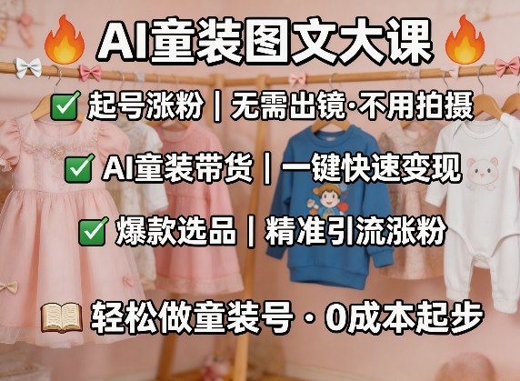 AI童装图文剪辑,某社群童装图文大课,起号涨粉、AI童装带货、爆款选品,无需出镜和拍摄-百盟网