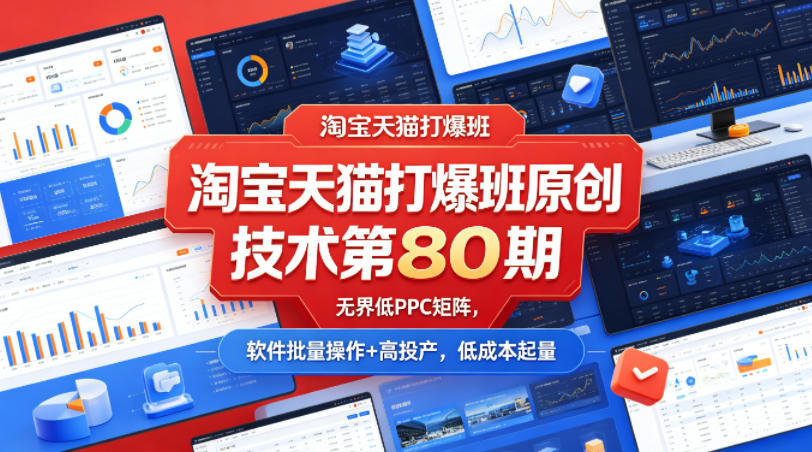 淘宝天猫打爆班原创技术第80期,无界低PPC矩阵,软件批量操作+高投产,低成本起量-百盟网