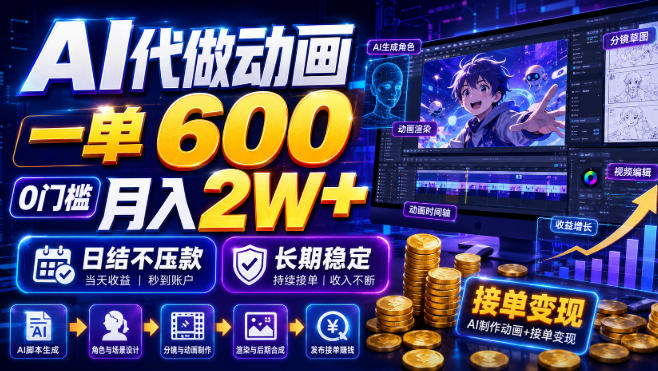 AI代做动画，一单600，0门槛月入2W+，日结不压款，长期稳定【揭秘】-百盟网