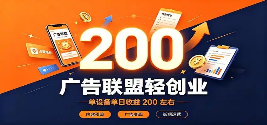 广告联盟轻创业,单设备单日收益200左右,内容引流广告变现长期运营-百盟网