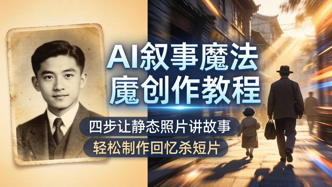 AI叙事魔法创作教程,四步让静态照片讲故事,老照片修复加动态特效,轻松制作回忆杀短片-百盟网