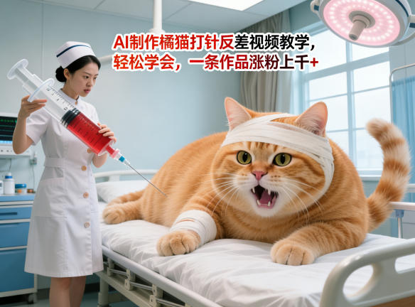 AI制作橘猫打针反差视频教学，轻松学会，一条作品涨粉上千+-百盟网