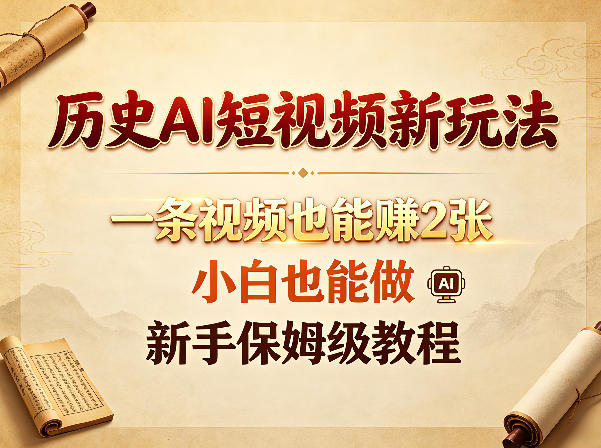 历史AI短视频新玩法，一条视频也能賺2张，小白也能做，新手保姆级教程-百盟网