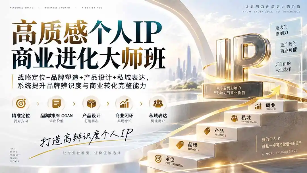 高质感个人IP商业进化大师班：战略定位+品牌塑造+产品设计+私域表达，系统提升品牌辨识度与商业转化完整能力-百盟网