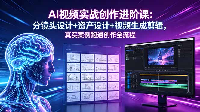 AI视频实战创作进阶课:分镜头设计+资产设计+视频生成剪辑,真实案例跑通创作全流程-百盟网