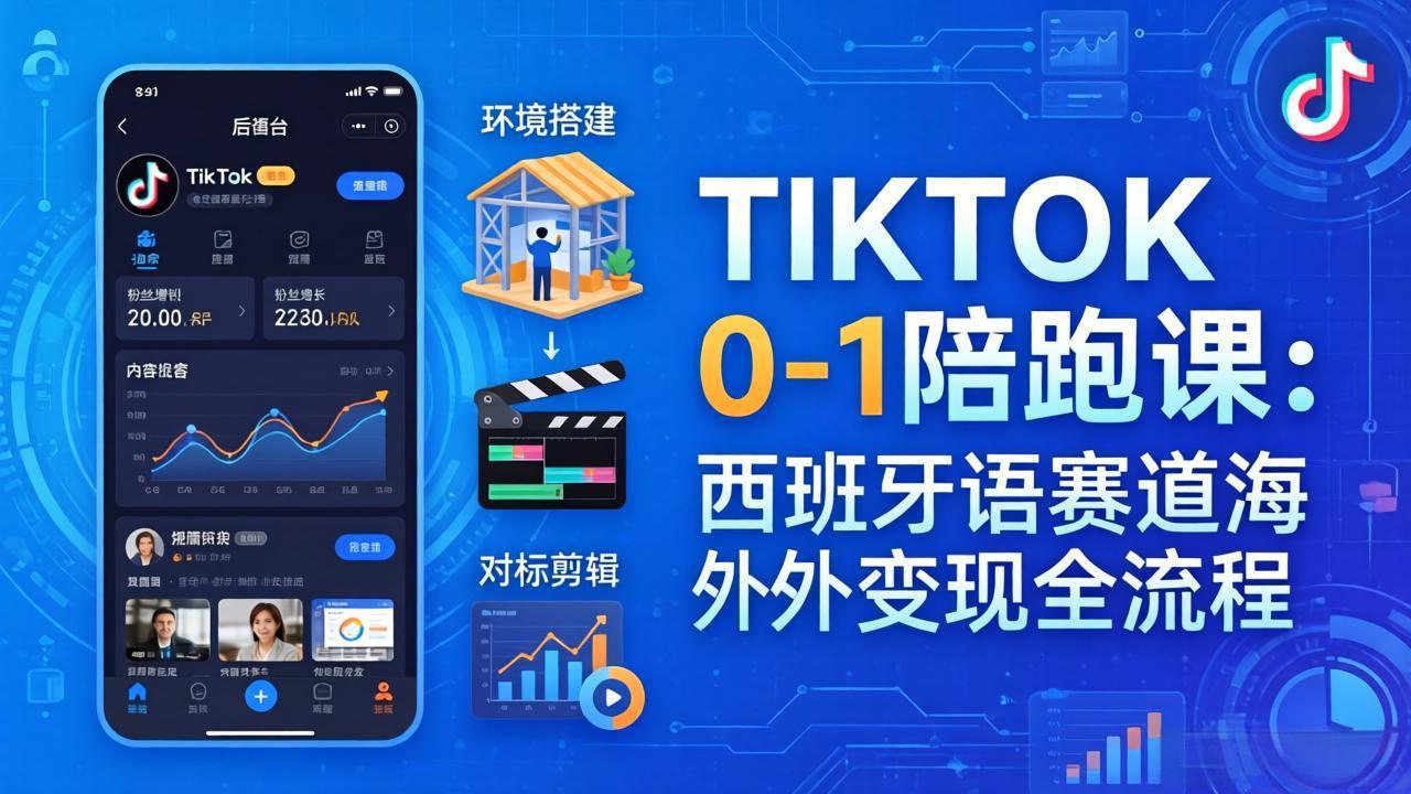 TIKTOK 0-1 陪跑课:从环境搭建到刷对标剪辑,西班牙语赛道海外变现全流程-百盟网
