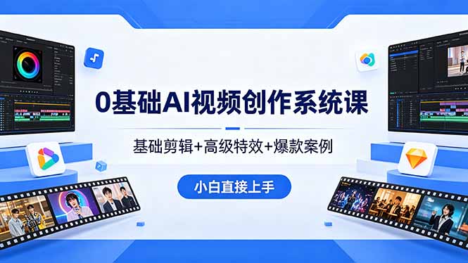 0基础AI视频创作系统课,基础剪辑+高级特效+爆款案例,小白直接上手-百盟网