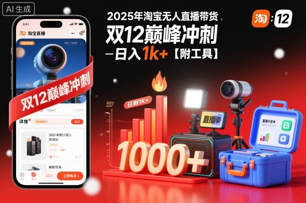 2025年淘宝无人直播带货，冲刺双12，日入1k+【附工具】【揭秘】-百盟网