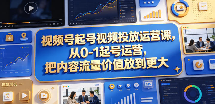 视频号起号视频投放运营课,从0-1起号运营,把内容流量价值放到更大