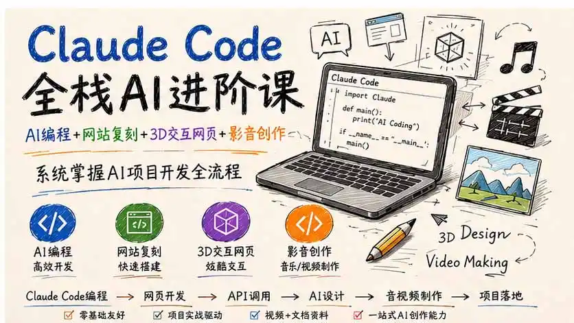 Claude Code全栈AI进阶课-更新；AI编程+网站复刻+3D交互网页+影音创作，系统掌握AI项目开发全流程-百盟网