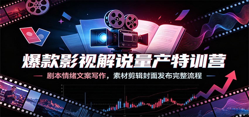 爆款影视解说量产特训营：剧本情绪文案写作，素材剪辑封面发布完整流程-百盟网