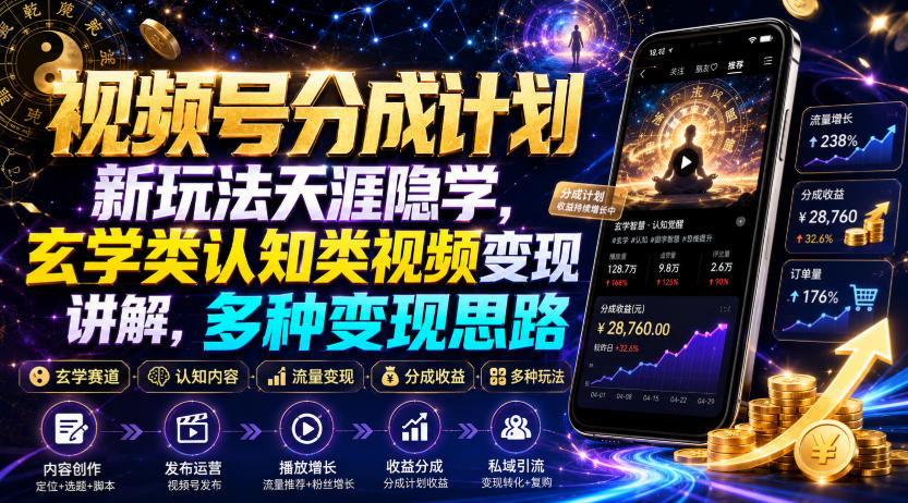 视频号分成计划新玩法天涯隐学,玄学类认知类视频变现讲解,多种变现思路-百盟网