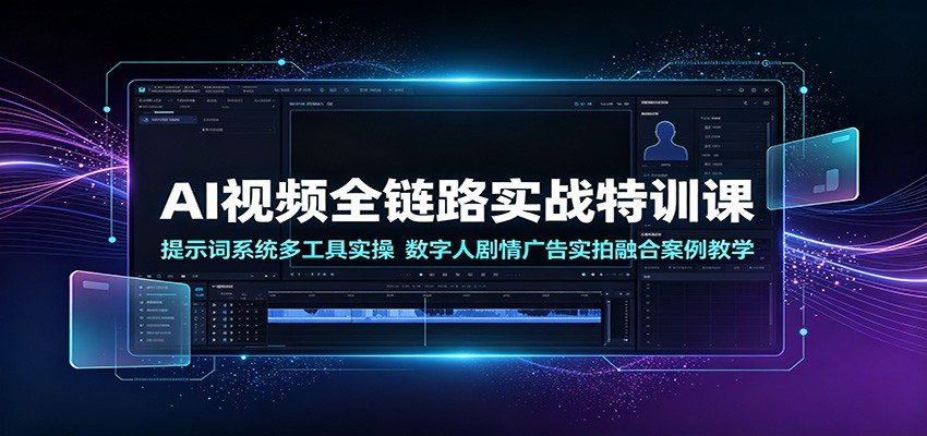 AI视频全链路实战特训课：提示词系统多工具实操，数字人剧情广告实拍融合案例教学-百盟网