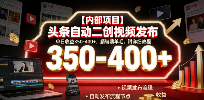【内部项目】头条自动二创视频发布，单日收益350-400+，躺賺薅羊毛，附详细教程【揭秘】-百盟网