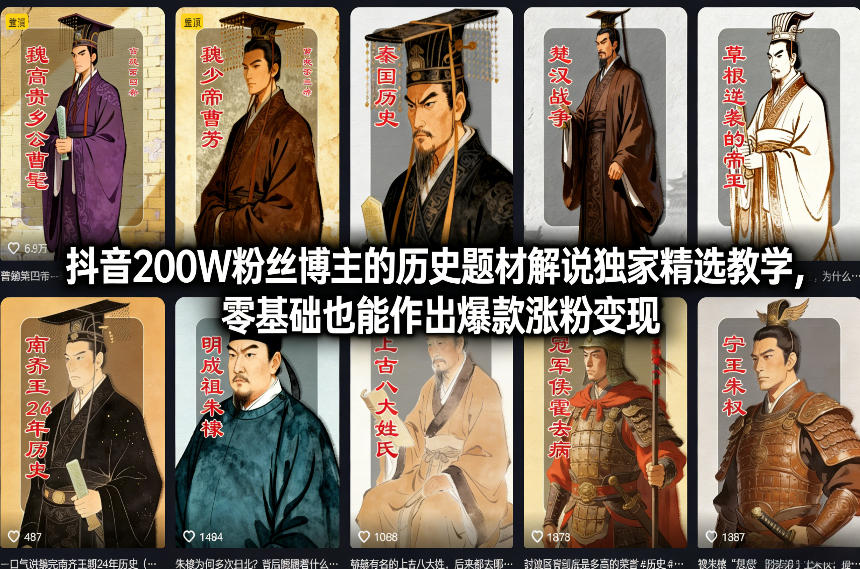 抖音200W粉丝博主的历史题材解说独家精选教学,零基础也能作出爆款涨粉变现-百盟网