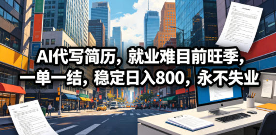 AI代写简历,就业难目前旺季,一单一结,稳定日入800,永不失业-百盟网