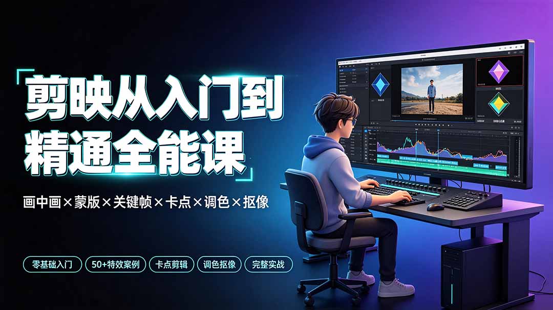 剪映从入门到精通全能课:画中画×蒙版×关键帧×卡点×调色×抠像,一站式掌握剪辑核心技能-百盟网