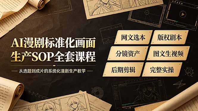 AI漫剧标准化画面生产SOP全套课程，网文选本版权剧本分镜资产全覆盖，图文生视频后期剪辑完整实操教学-百盟网