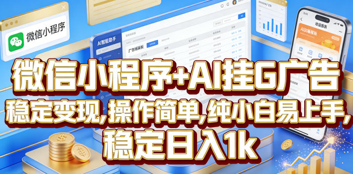 微信小程序+AI挂G广告，稳定变现，操作简单，纯小白易上手，稳定日入1k【揭秘】-百盟网