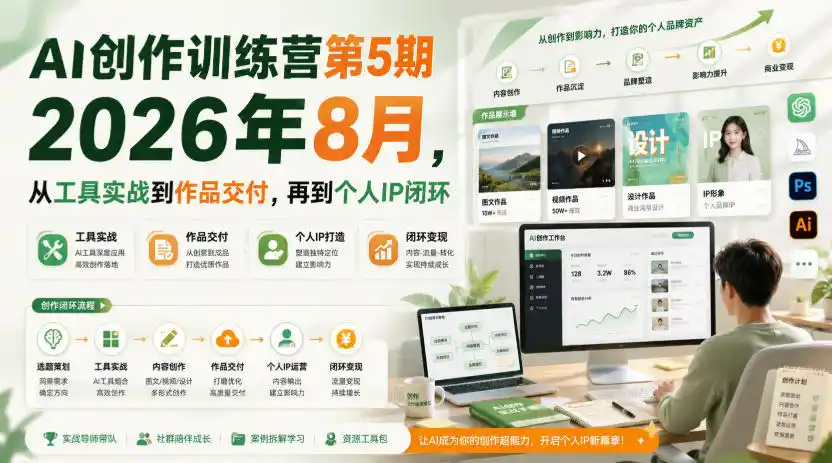 AI创作训练营第5期2026年8月，从工具实战到作品交付，再到个人IP闭环(更新0910)-百盟网