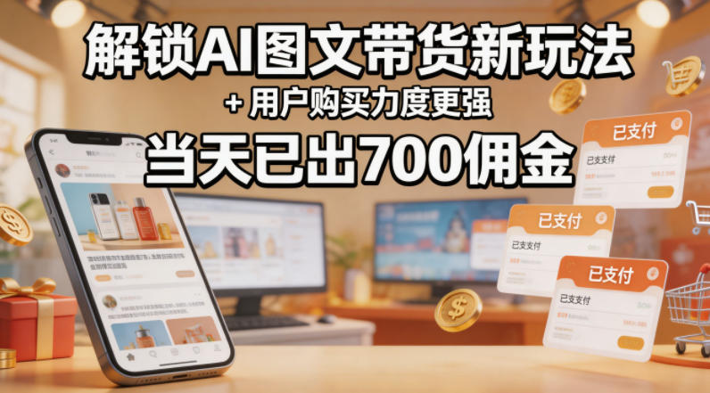 解锁ai图文带货新玩法+用户购买力度更强，当天已出700佣金，详细拆解-百盟网