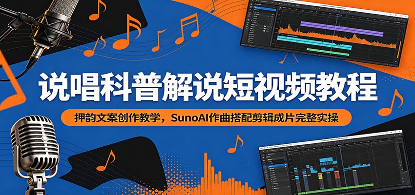说唱科普解说短视频教程:押韵文案创作教学,SunoAI作曲搭配剪辑成片完整实操-百盟网