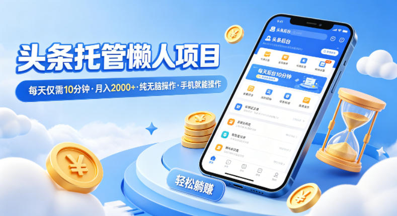 头条托管懒人项目,每天仅需10分钟,月入2000+,纯无脑操作,手机就能操作【揭秘】-百盟网