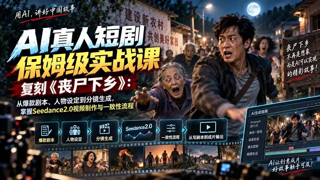 AI真人短剧保姆级实战课，复刻《丧尸下乡》：从爆款剧本、人物设定到分镜生成，掌握Seedance2.0视频制作与一致性流程-百盟网